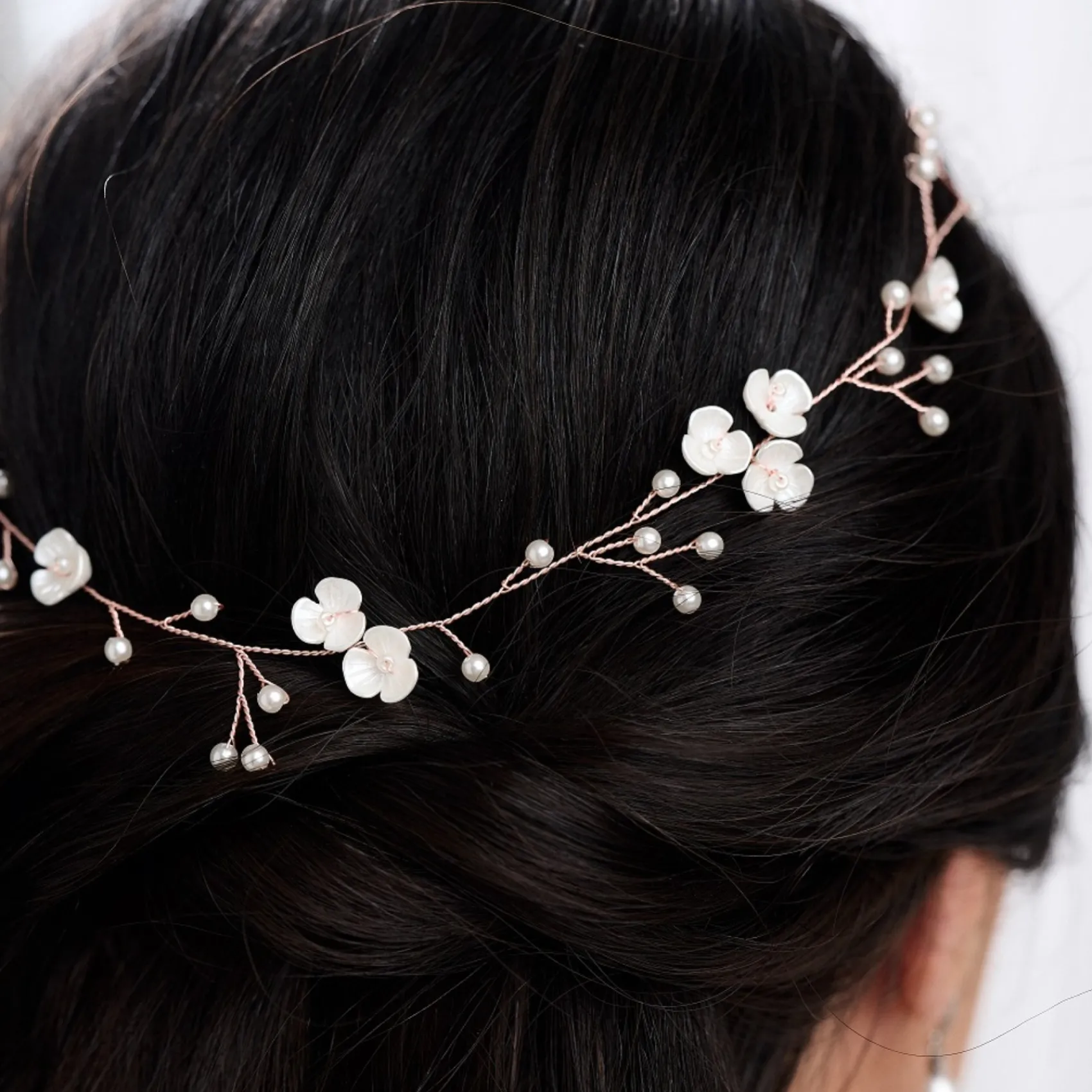 Lace & Favour Letisha Elfenbein Blumen und Perlen Zweige Hochzeit Haarsträhne (Rose Gold)* Perlen-haarschmuck | Haarschmuck In Roségold
