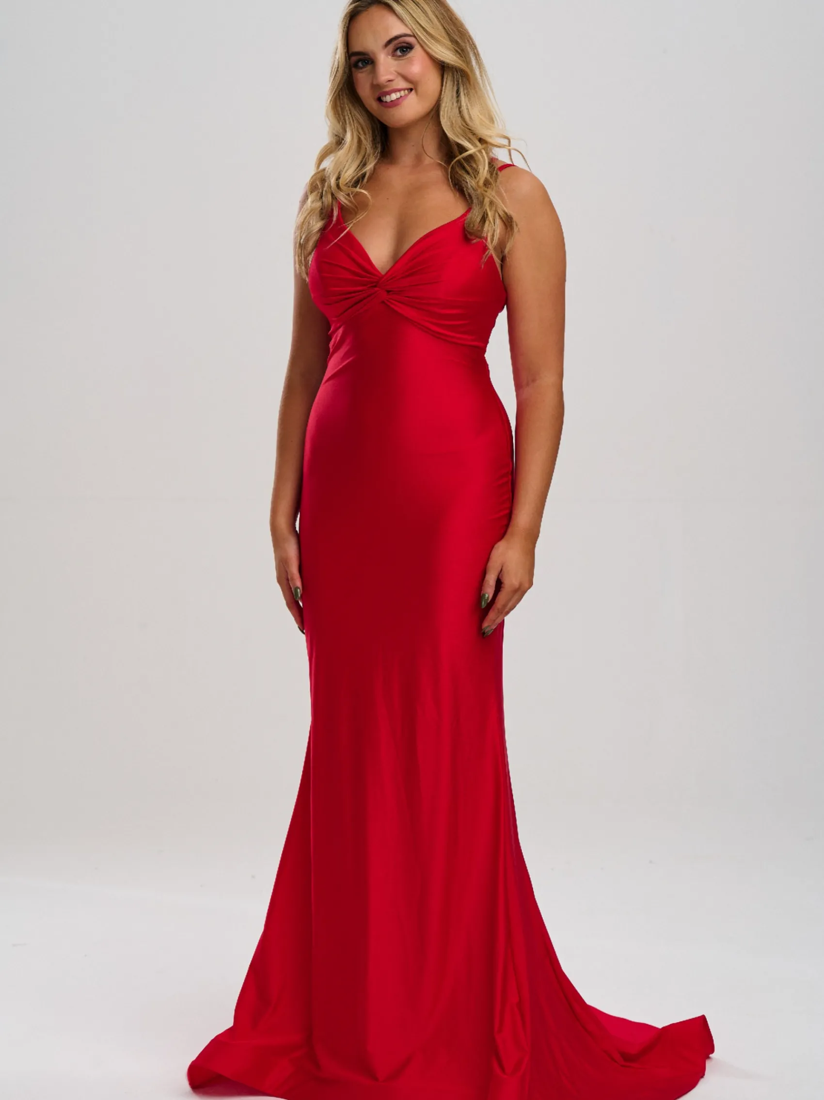 Linzi Jay Geraffte Front Krawatte zurück Meerjungfrau Prom Kleid mit Schleppe* Linzi Jay Prom Dresses | Rote Ballkleider