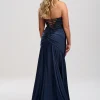 Linzi Jay Trägerloses Perlenkorsett-Abschlussballkleid mit Schlitz* Linzi Jay Prom Dresses | Marineblaue Ballkleider