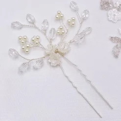 Lace & Favour Lottie Floral Perle und Kristall Haarnadel* Perlen-haarschmuck | Silberne Haar-accessoires