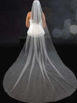 Twilight Designs Lovington Elfenbein einstufiger Schleier mit verstreuten Diamanten und Kordelrand* Einstufige Schleier | Ellenbogenlange Schleier