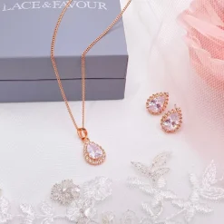 Lace & Favour Lulu Rose Gold Crystal Stud Hochzeitsschmuck Set* Geschenke Für Die Braut | Kristall-hochzeitsschmuck