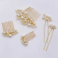 Lace & Favour Macie Set mit 5 goldenen Mini-Kämmen und Nadeln* Perlen-haarschmuck | Gold-haar-accessoires