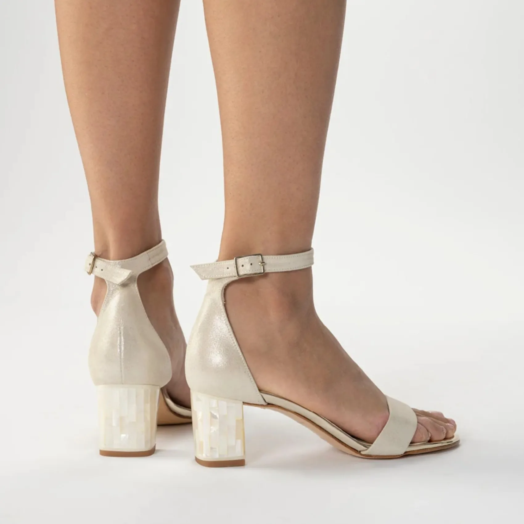 Freya Rose Martene Midi Champagner Wildleder Mutter der Perle Blockabsatz Sandalen* Schuhe Für Hochzeitsgäste | Schuhe Für Die Mutter Der Braut