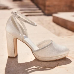 Avalia Shoes Mary Champagner Schimmer und Diamanten Blockabsatz Knöchelriemen Schuhe* Glitzernde Ballschuhe | Goldene Ballschuhe