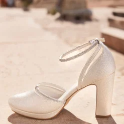 Avalia Shoes Mary Champagner Schimmer und Diamanten Blockabsatz Knöchelriemen Schuhe* Glitzernde Ballschuhe | Goldene Ballschuhe
