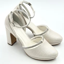 Avalia Shoes Mary Champagner Schimmer und Diamanten Blockabsatz Knöchelriemen Schuhe* Glitzernde Ballschuhe | Goldene Ballschuhe