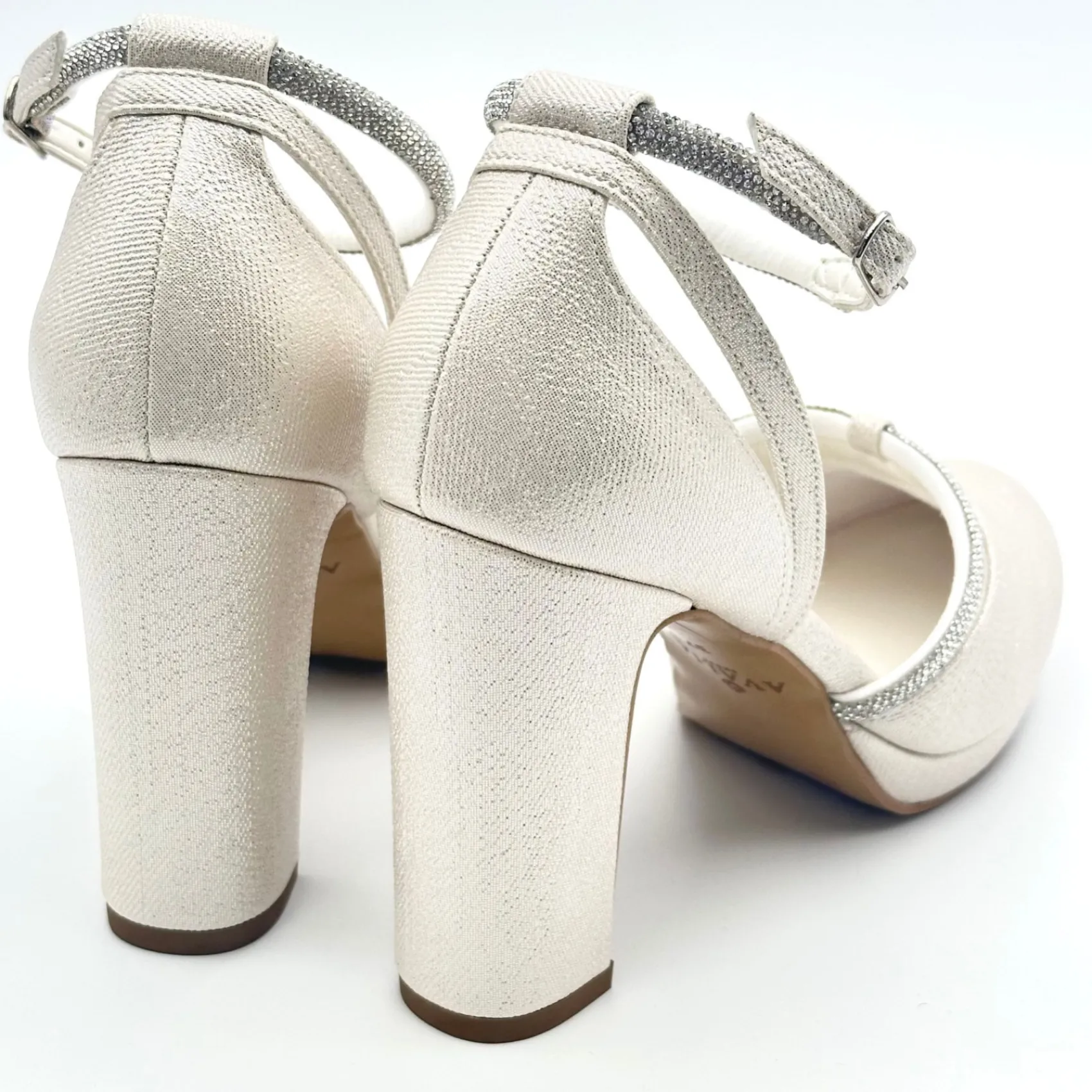 Avalia Shoes Mary Champagner Schimmer und Diamanten Blockabsatz Knöchelriemen Schuhe* Glitzernde Ballschuhe | Goldene Ballschuhe
