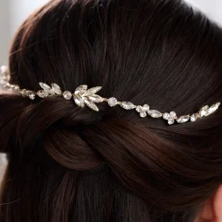Lace & Favour Melody Gold Drapierte Kristall Hochzeit Kopfstück* Abschlussball Haarspangen & Kämme | Haarschmuck Aus Kristall
