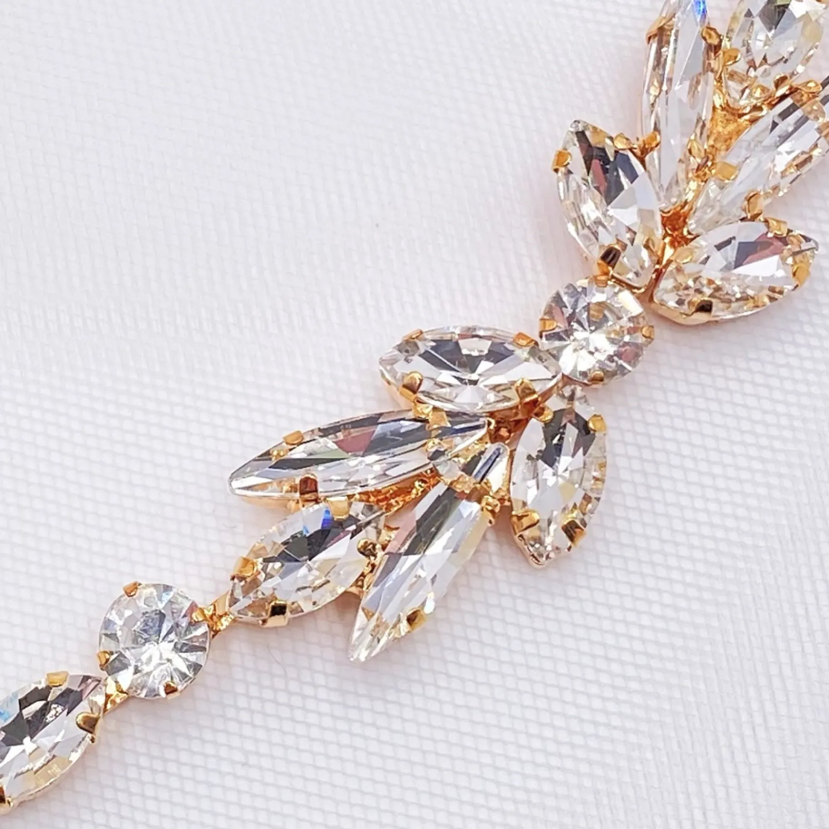 Lace & Favour Melody Gold Drapierte Kristall Hochzeit Kopfstück* Abschlussball Haarspangen & Kämme | Haarschmuck Aus Kristall