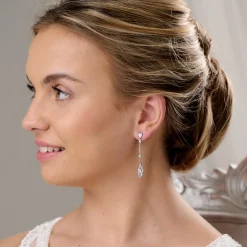 Lace & Favour Miami Zierliche lange Kristalltropfen-Ohrringe* Silberner Abschlussball-schmuck | Abschlussball-ohrringe