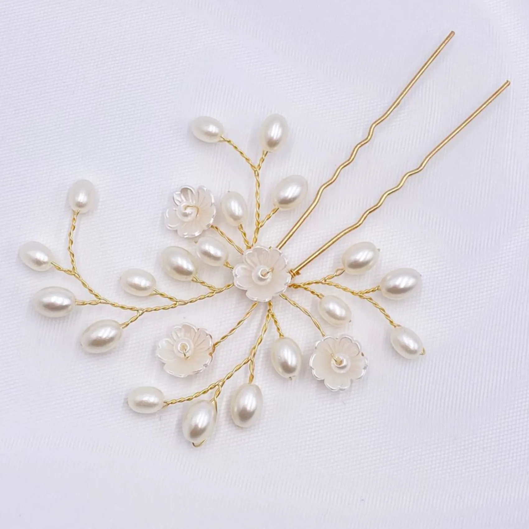 Lace & Favour Mimi Gold Floral Perle Hochzeit Haar Pin* Perlen-haarschmuck | Gold-haar-accessoires