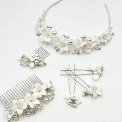 Beads & Beyond Mini-Kamm in Tiffany-Perle und hellem Saphir-Kristall mit Blumenmuster* Etwas Blaue Geschenke | Geschenke Für Die Braut