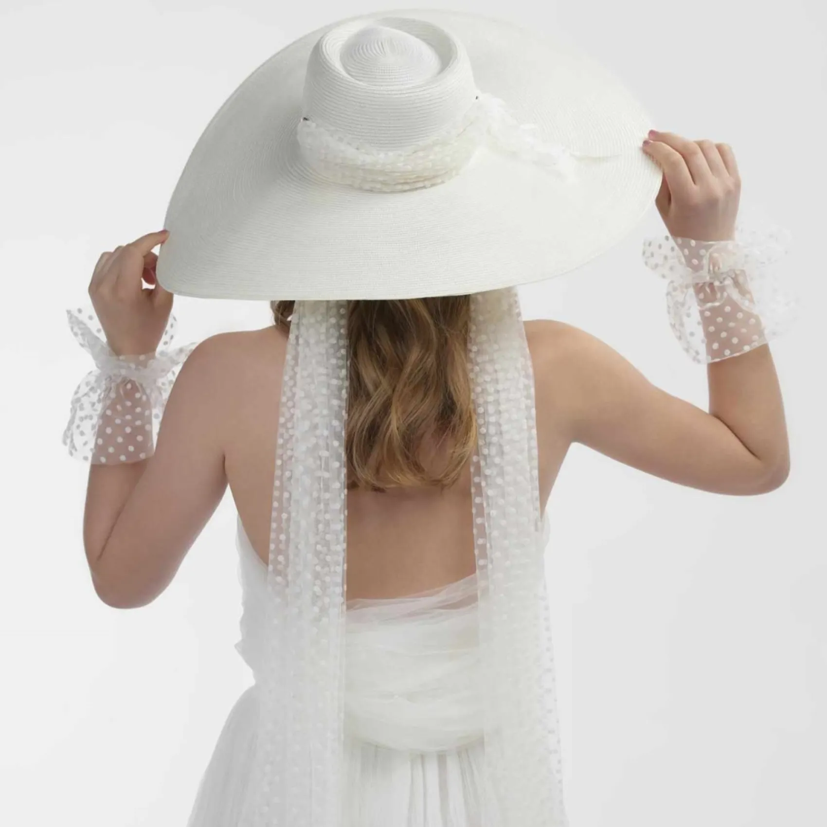 Poirier Mohn Elfenbein Vintage Braut Hut mit Polka Dot Schleier* Brauthüte