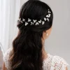 Lace & Favour Oktober Silberne Blätter und Perlen Lange Hochzeits-Haarschleife* Perlen-haarschmuck | Silberne Haar-accessoires