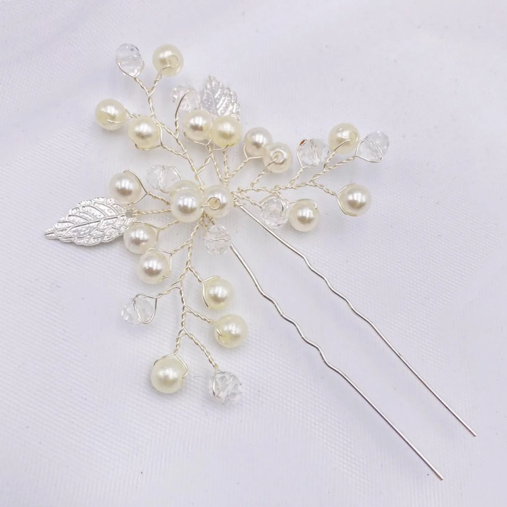 Lace & Favour Oktober Silberne Blätter und Perlen Hochzeit Haarnadel* Geschenke Für Brautjungfern | Geschenke Für Die Braut