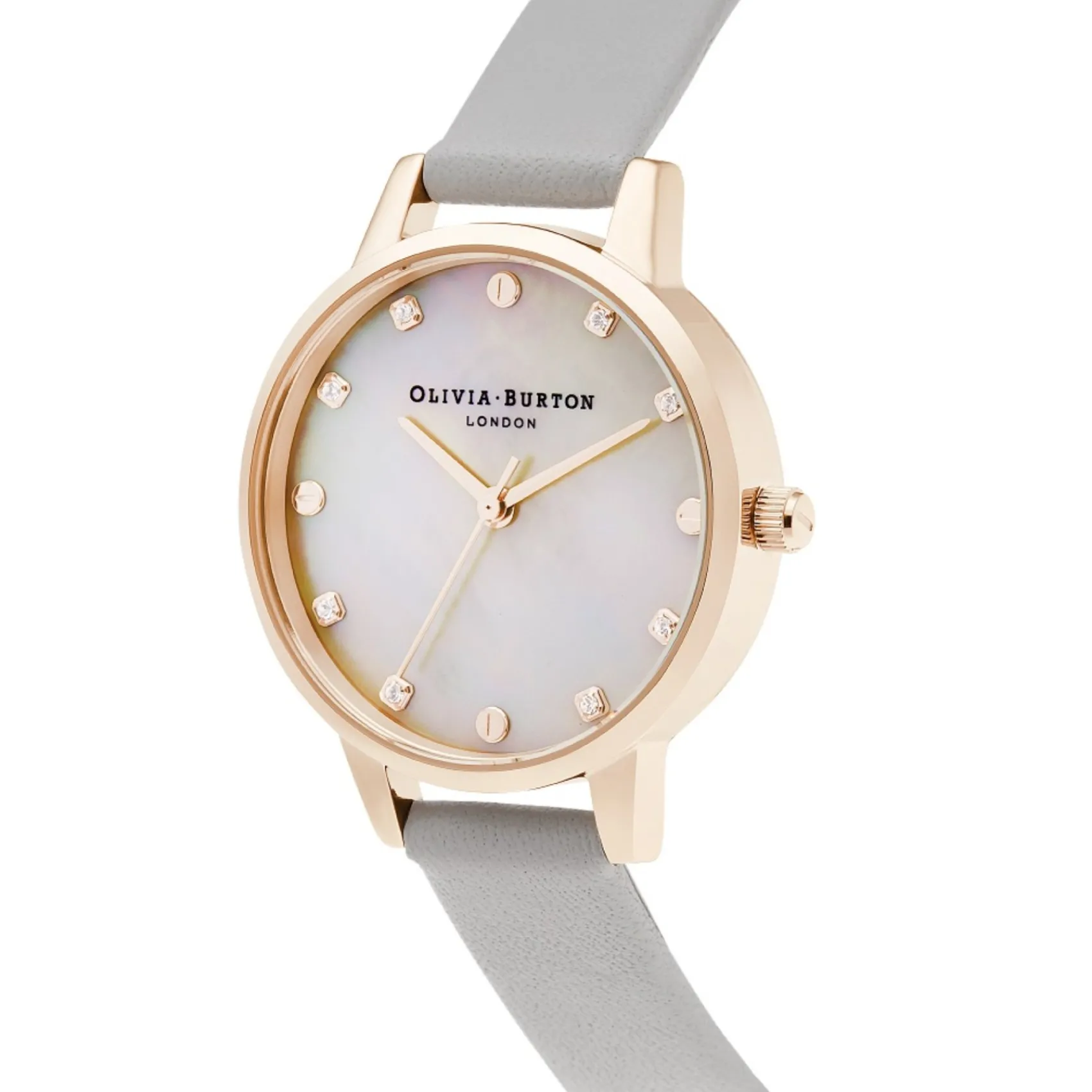 Olivia Burton 30 mm Uhr mit roségoldenem und grauem Lederarmband* Olivia Burton Uhren | Geschenke Für Die Braut