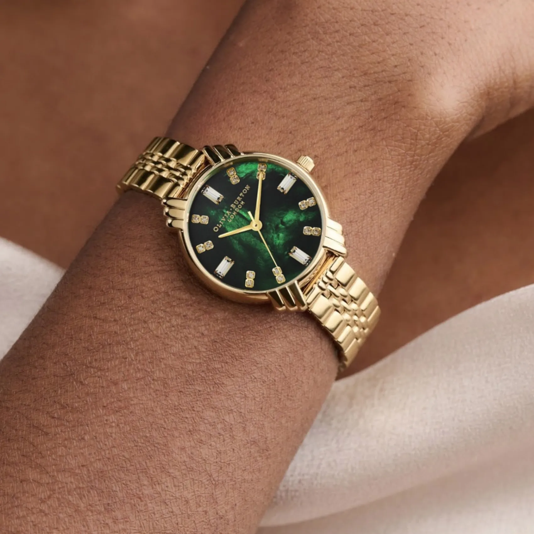 Olivia Burton Art Deco Armbanduhr 30mm Smaragd und Gold* Olivia Burton Uhren | Uhren Für Bräute