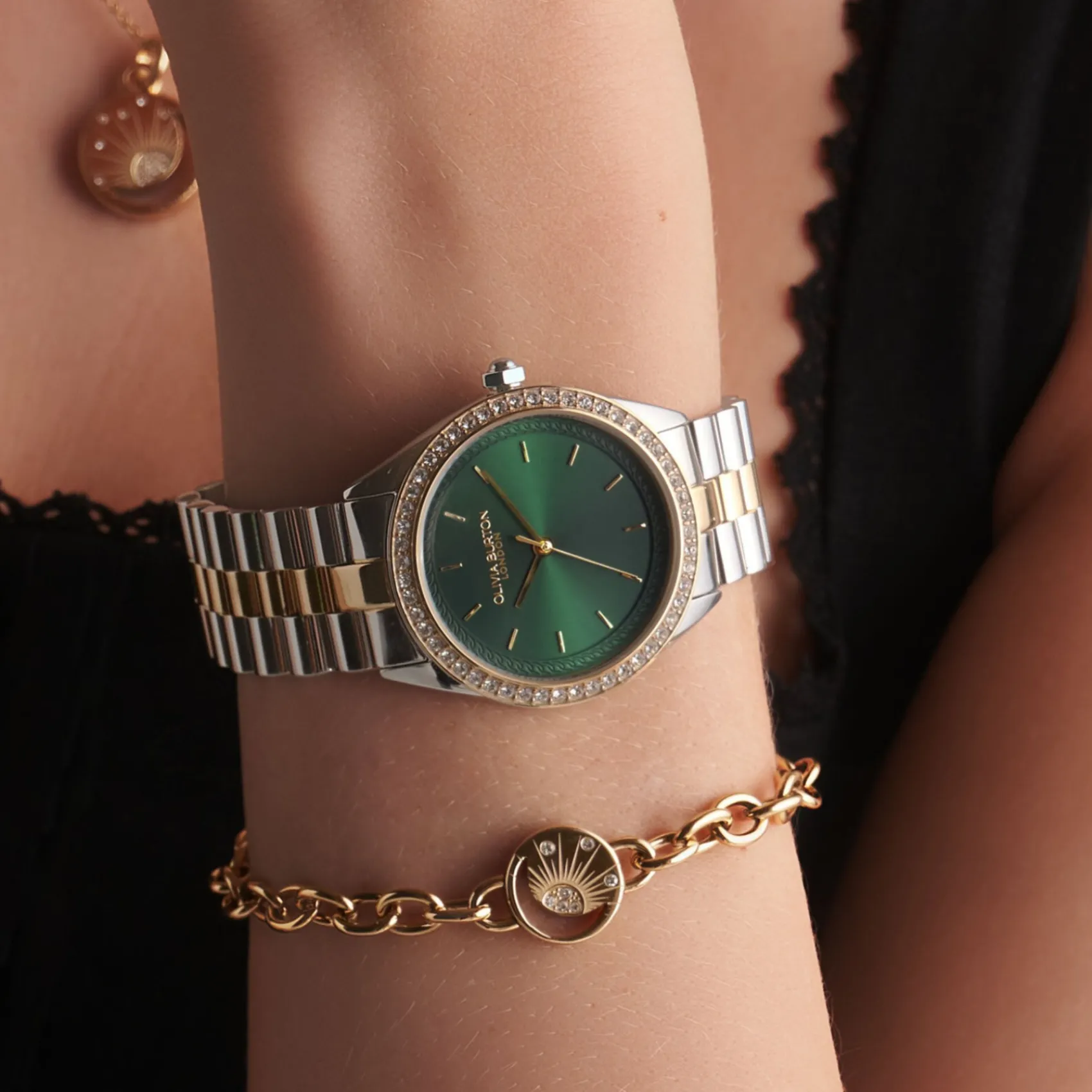 Olivia Burton Bejewelled 34mm Waldgrün und zweifarbige Armbanduhr* Olivia Burton Uhren | Geschenke Für Die Mutter Des Bräutigams