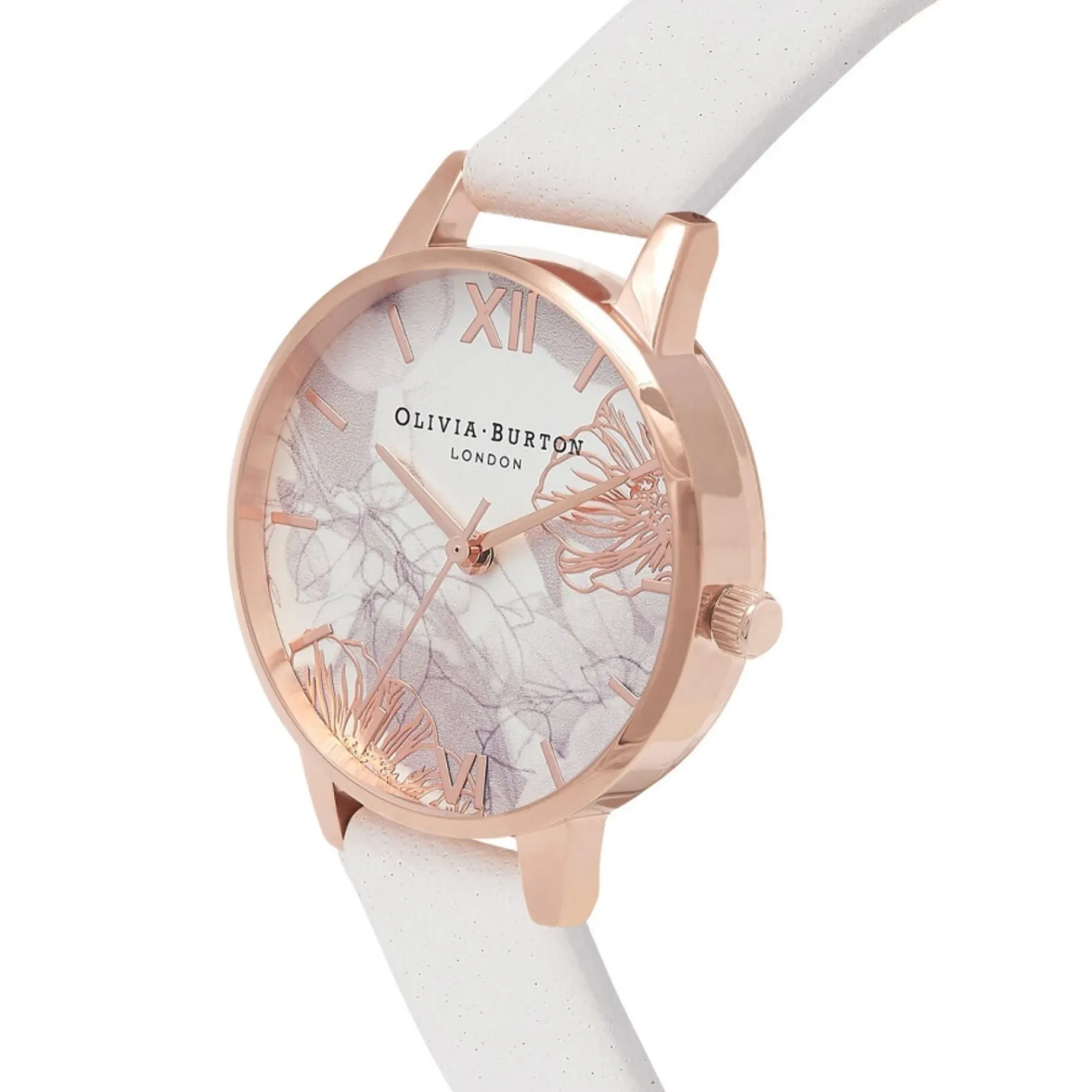 Olivia Burton Floral 30mm Uhr mit Roségold und weißem Lederarmband* Olivia Burton Uhren | Geschenke Für Die Braut