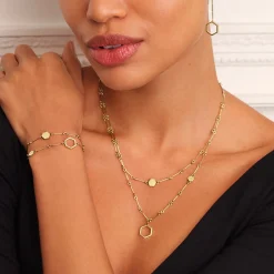 Olivia Burton Wabenförmige, vergoldete Doppelketten-Halskette*Damen Damenschmuck | Flitterwochengeschenke