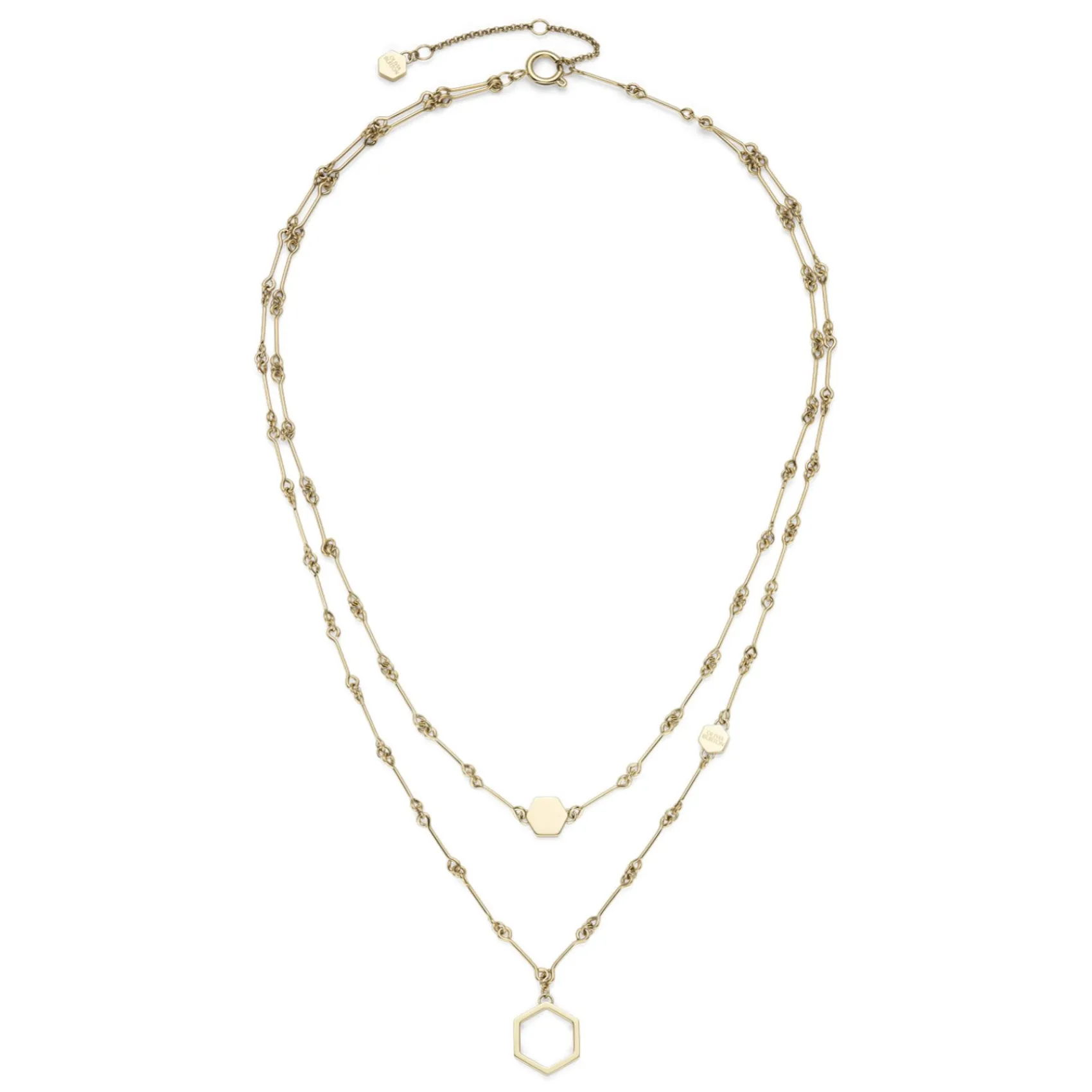 Olivia Burton Wabenförmige, vergoldete Doppelketten-Halskette*Damen Damenschmuck | Flitterwochengeschenke