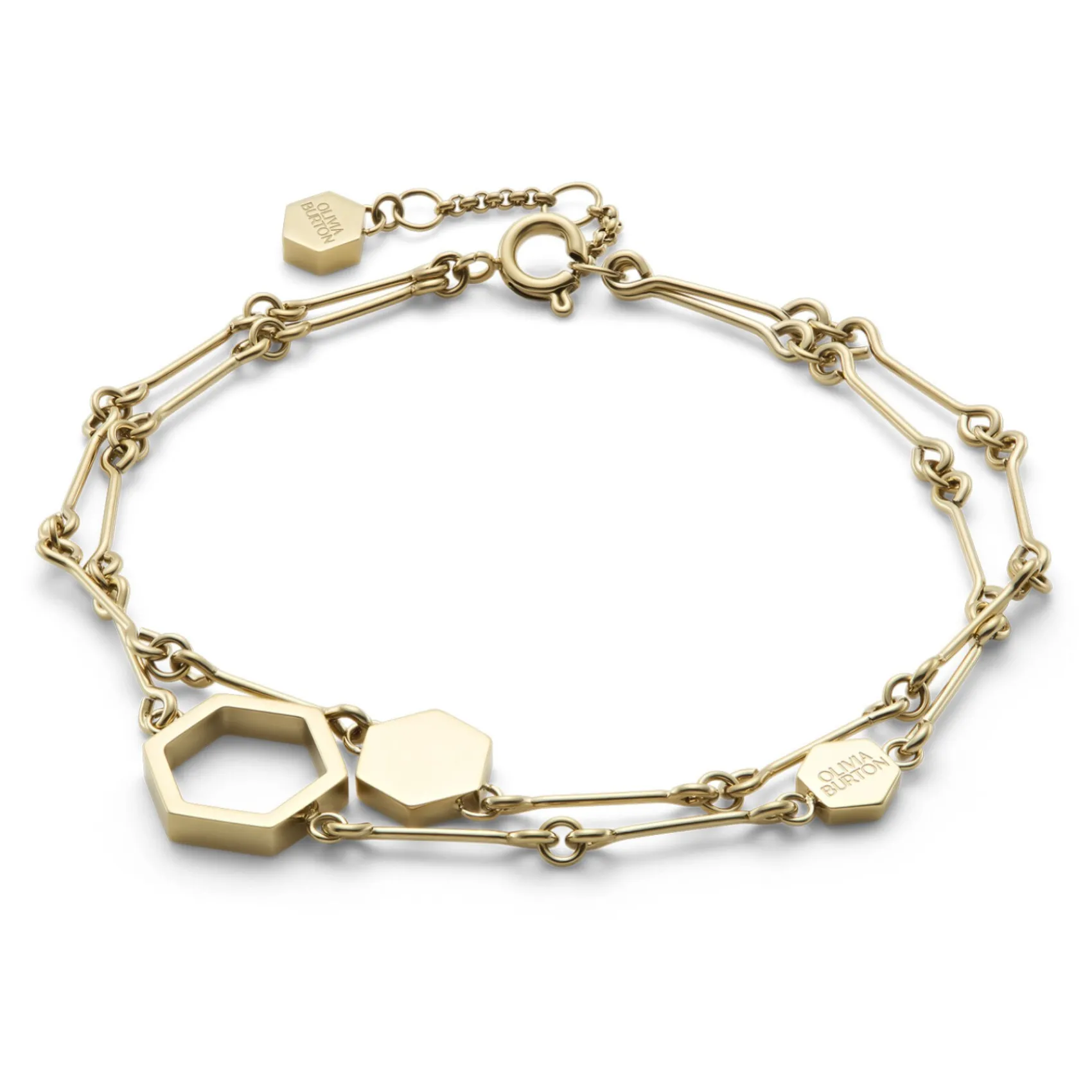 Olivia Burton Wabenförmiges, vergoldetes Doppelkettenarmband*Damen Damenschmuck | Flitterwochengeschenke
