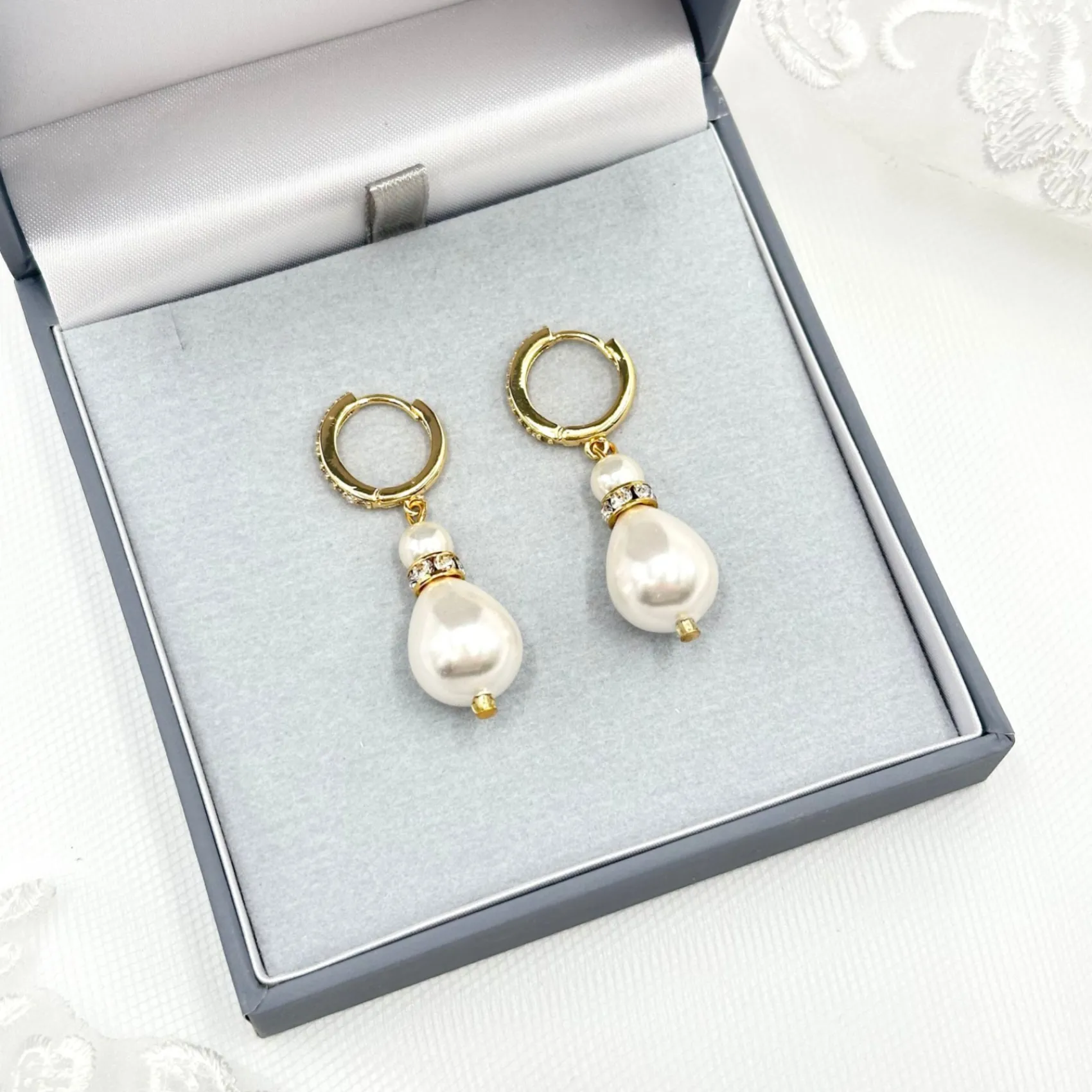Beads & Beyond Panache Gold Große Teardrop-Perlenohrringe* Geschenke Für Die Braut | Vintage Hochzeitsschmuck