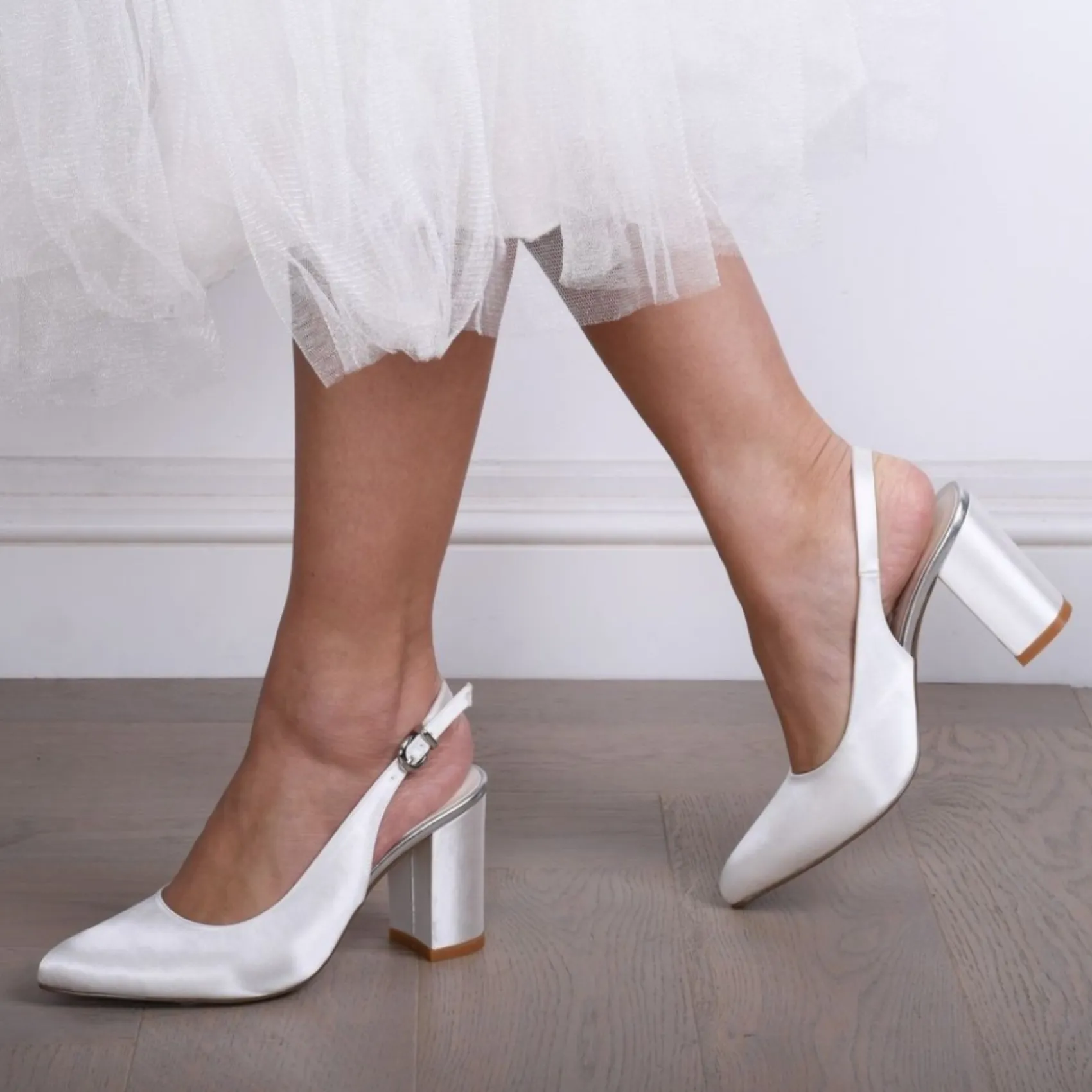 Paradox London Alston Einfärbbar Elfenbein Satin Slingback Block Heels* Hochzeitsschuhe | Schuhe Mit Mittlerem Absatz