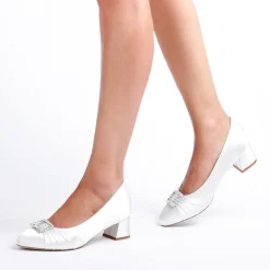 Paradox London Brittney Elfenbein Satin breite Passform niedrigen Blockabsatz Gericht Schuh* Hochzeitsschuhe | Schuhe Mit Niedrigem Absatz