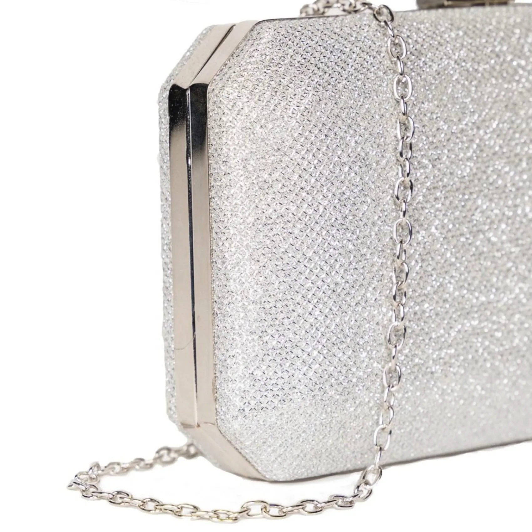 Paradox London Dulcie Silber Glitter Box Clutch Tasche* Abschlussball-taschen | Anlass Handtaschen