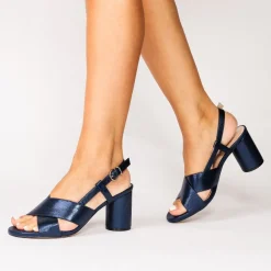 Paradox London Ilana Marine Schimmer Blockabsatz Slingback Sandalen* Glitzernde Ballschuhe | Abschlussball-sandalen