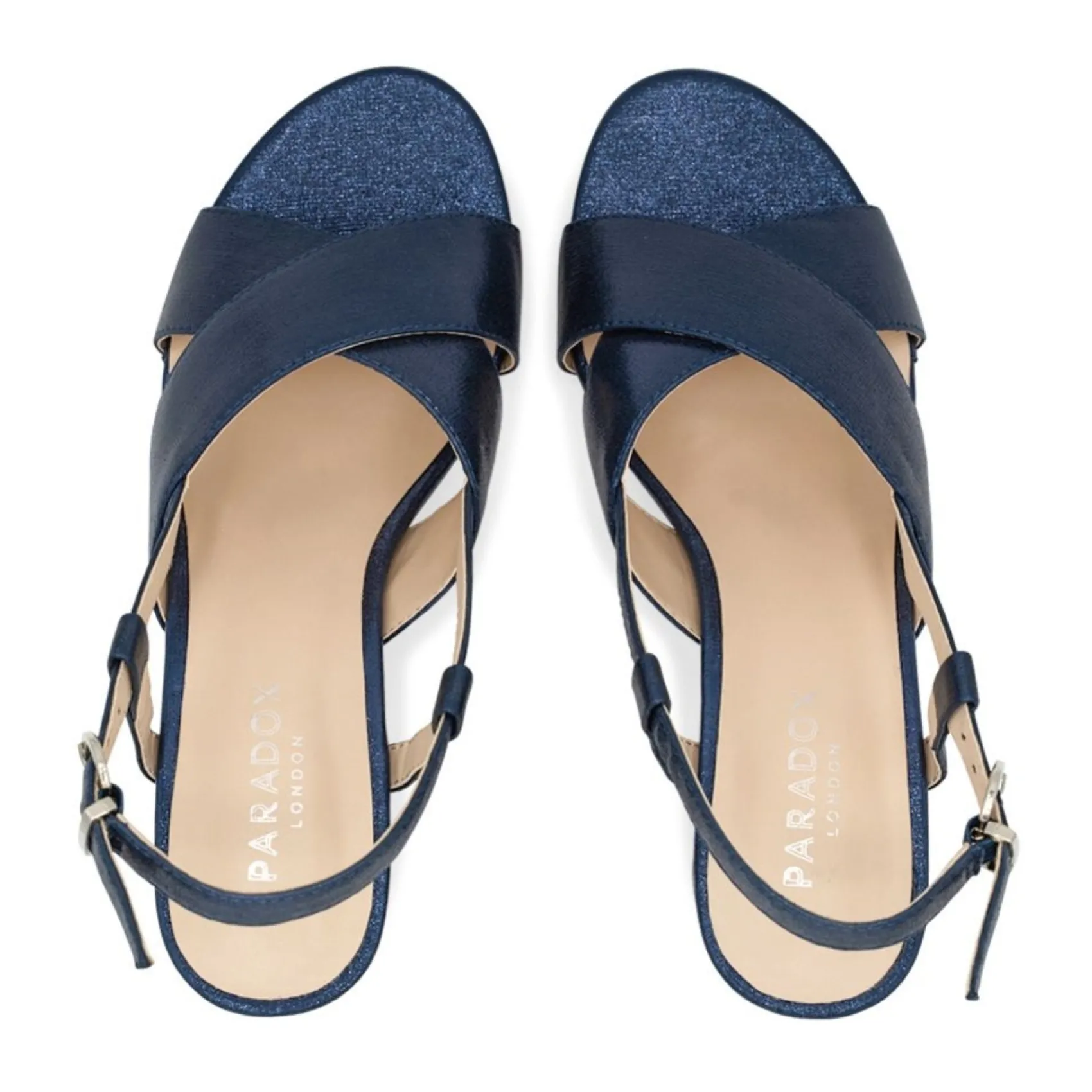 Paradox London Ilana Marine Schimmer Blockabsatz Slingback Sandalen* Glitzernde Ballschuhe | Abschlussball-sandalen