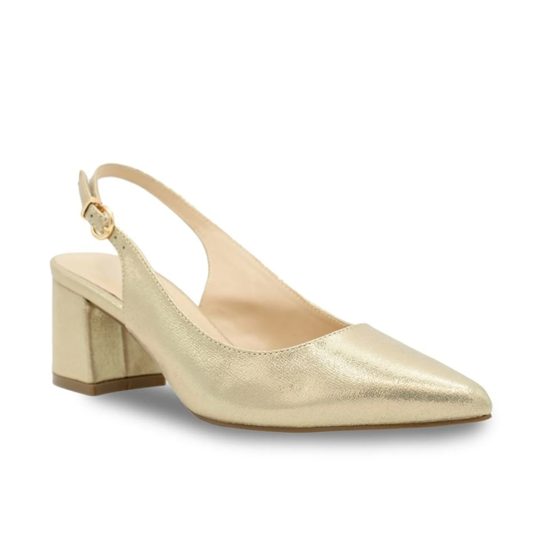 Paradox London Imelda Champagner Schimmer Niedrig Blockabsatz Slingbacks* Glitzernde Ballschuhe | Goldene Ballschuhe