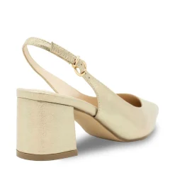 Paradox London Imelda Champagner Schimmer Niedrig Blockabsatz Slingbacks* Glitzernde Ballschuhe | Goldene Ballschuhe