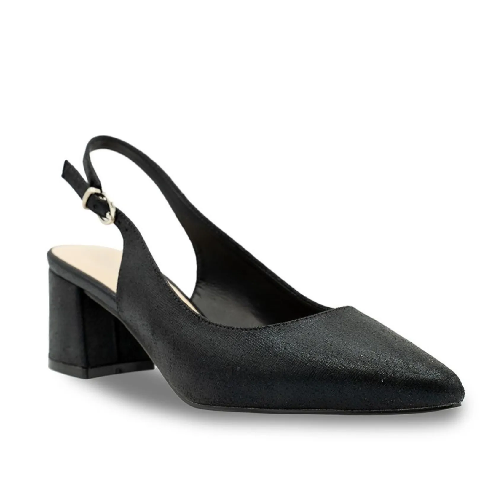 Paradox London Imelda Schwarz Schimmer Niedrig Blockabsatz Slingbacks* Glitzernde Ballschuhe | Ballschuhe Mit Niedrigem Absatz
