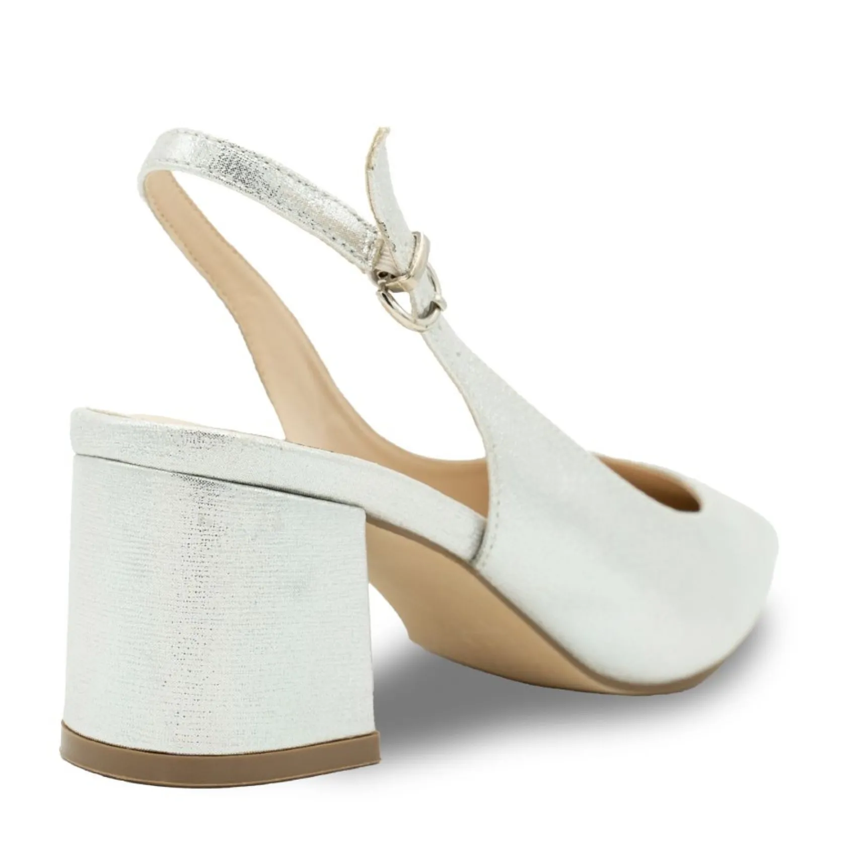 Paradox London Imelda Silber Schimmer Niedrig Blockabsatz Slingbacks* Glitzernde Ballschuhe | Silberne Ballschuhe