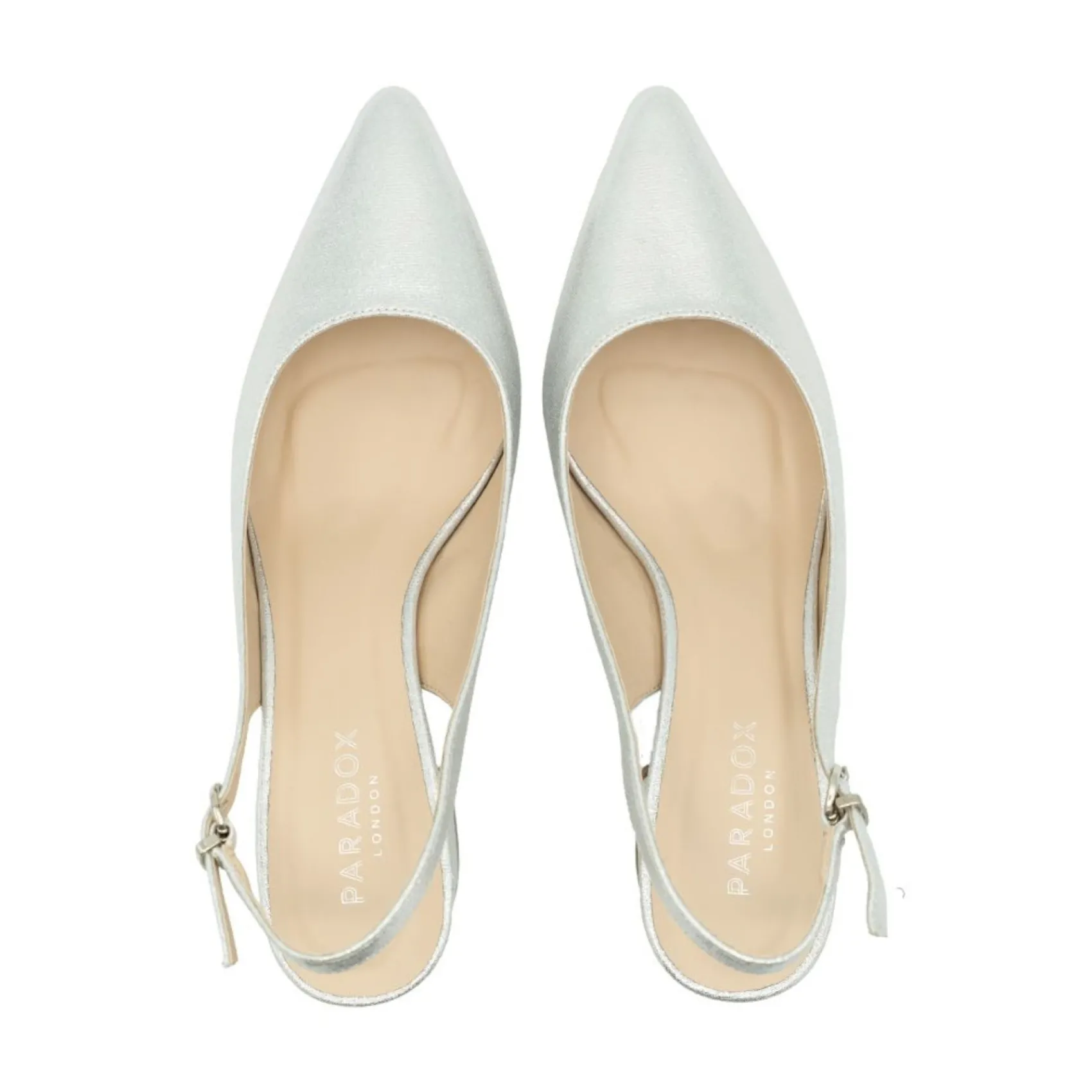 Paradox London Imelda Silber Schimmer Niedrig Blockabsatz Slingbacks* Glitzernde Ballschuhe | Silberne Ballschuhe