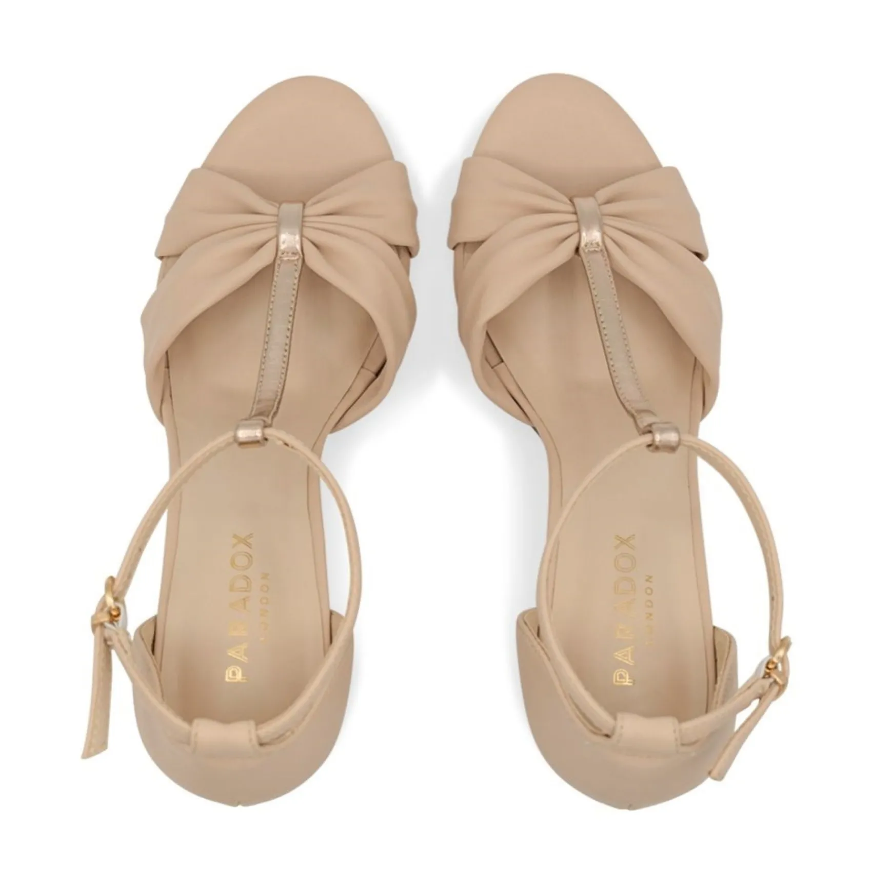 Paradox London Indiana Nackt Kunstleder Blockabsatz T-Bar Sandalen* Abschlussball-sandalen | Abschlussball-schuhe