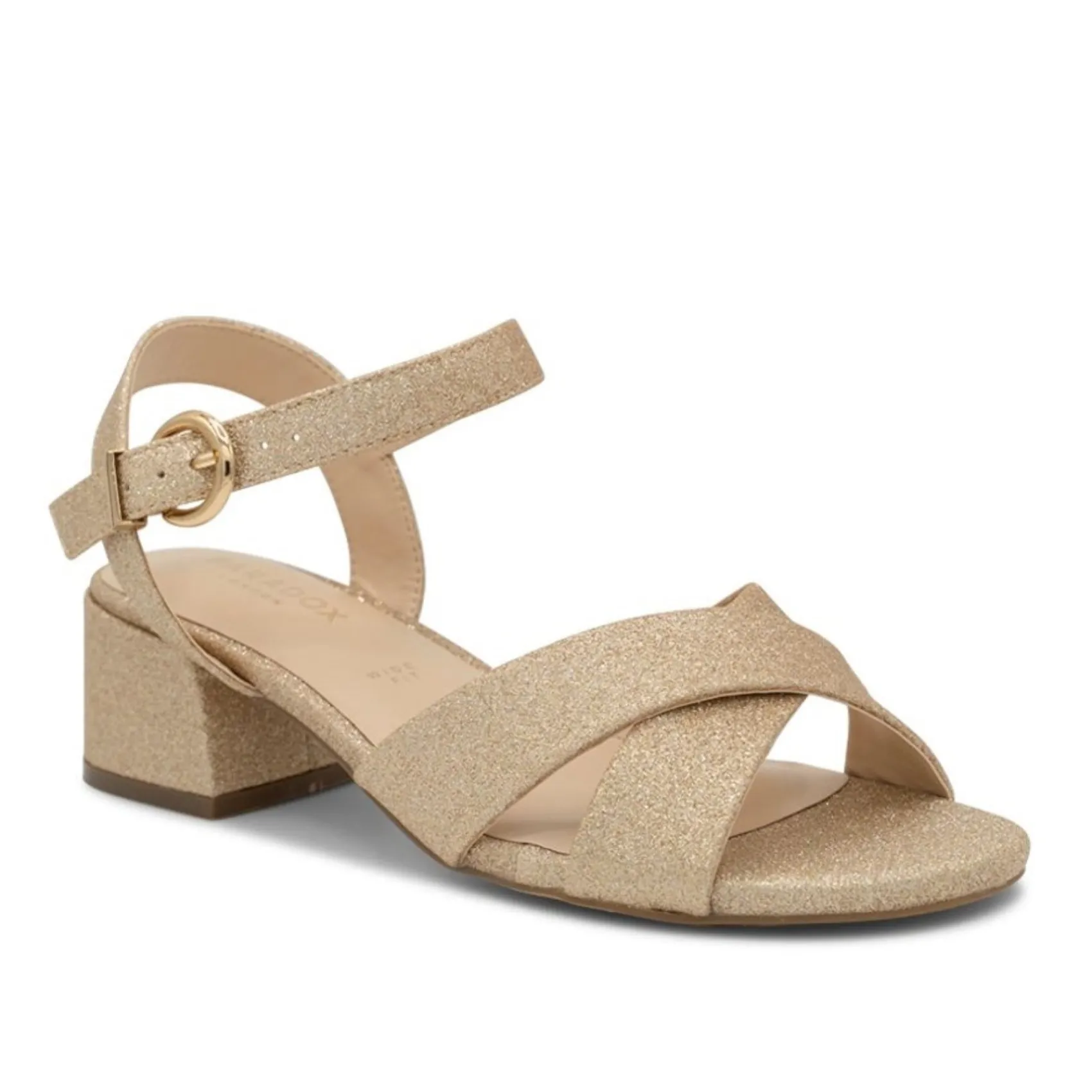 Paradox London Neala Champagner Glitter Breite Passform Niedriger Blockabsatz Sandalen* Glitzernde Ballschuhe | Goldene Ballschuhe