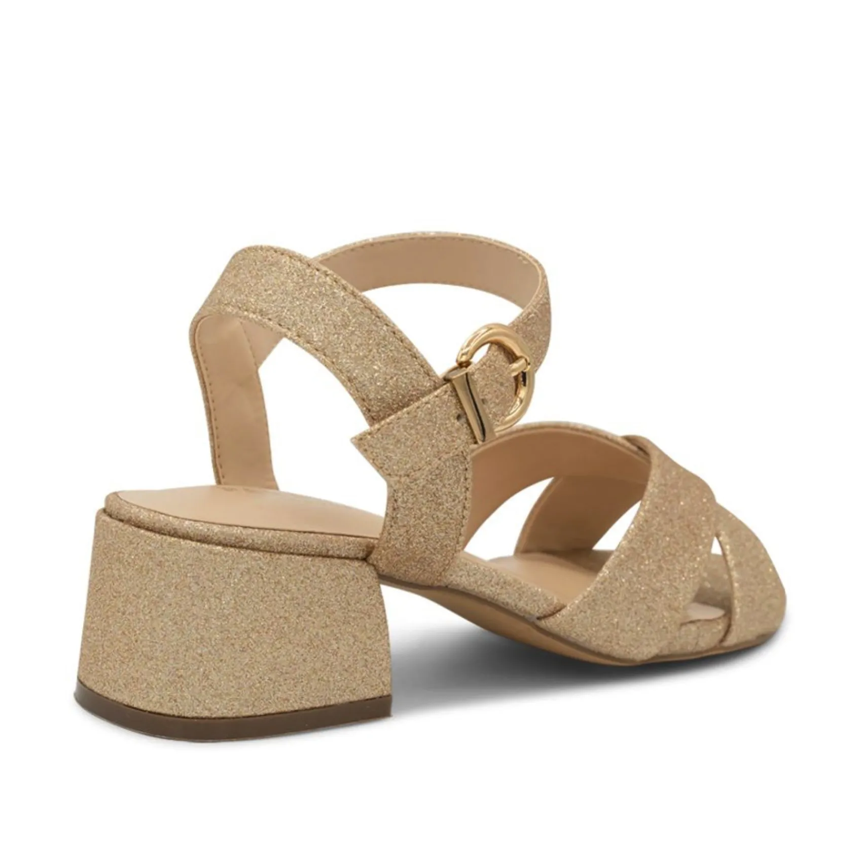 Paradox London Neala Champagner Glitter Breite Passform Niedriger Blockabsatz Sandalen* Glitzernde Ballschuhe | Goldene Ballschuhe