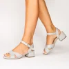 Paradox London Neala Silber Glitter Breite Passform Niedrigen Blockabsatz Sandalen* Glitzernde Ballschuhe | Silberne Ballschuhe