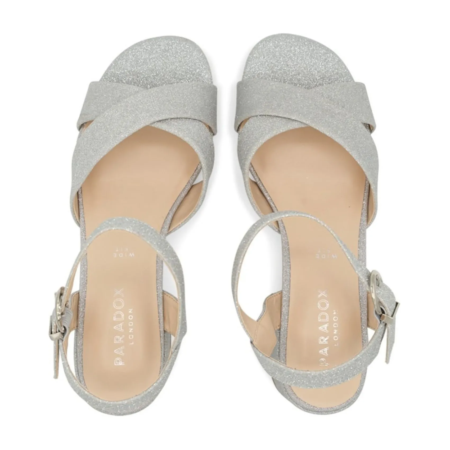 Paradox London Neala Silber Glitter Breite Passform Niedrigen Blockabsatz Sandalen* Glitzernde Ballschuhe | Silberne Ballschuhe