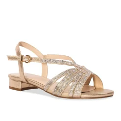 Paradox London Quest Champagner Schimmer Diamante Breite Fit Flache Sandalen* Glitzernde Ballschuhe | Goldene Ballschuhe