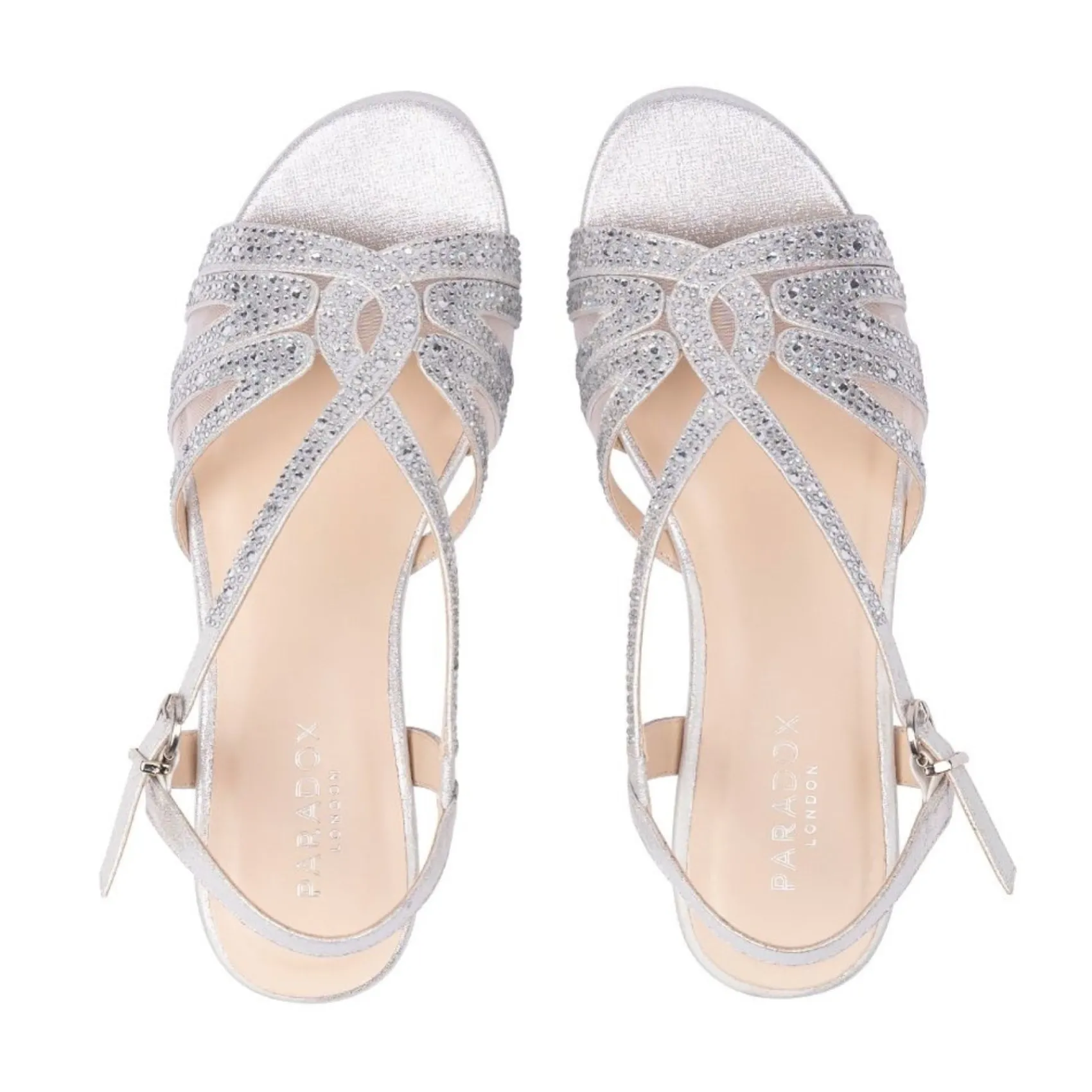 Paradox London Quest Silver Shimmer Diamante Wide Fit Flat Sandals* Glitzernde Ballschuhe | Silberne Ballschuhe