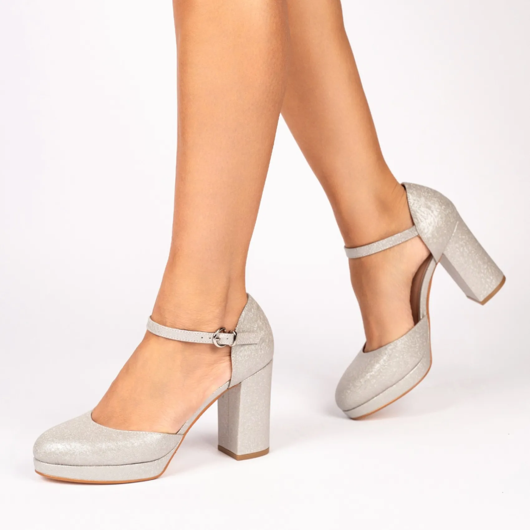 Paradox London Rory Silber Schimmer Blockabsatz Plattform Schuhe* Glitzernde Ballschuhe | Silberne Ballschuhe
