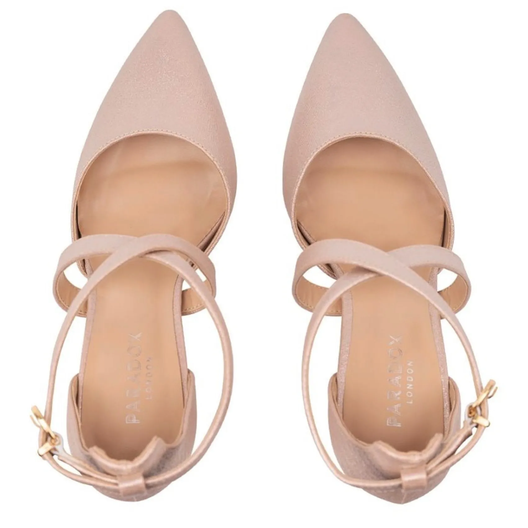Paradox London Rylee Nackt Schimmer Kreuz Riemen Block Heel Gericht Schuh* Glitzernde Ballschuhe | Rosa Ballschuhe