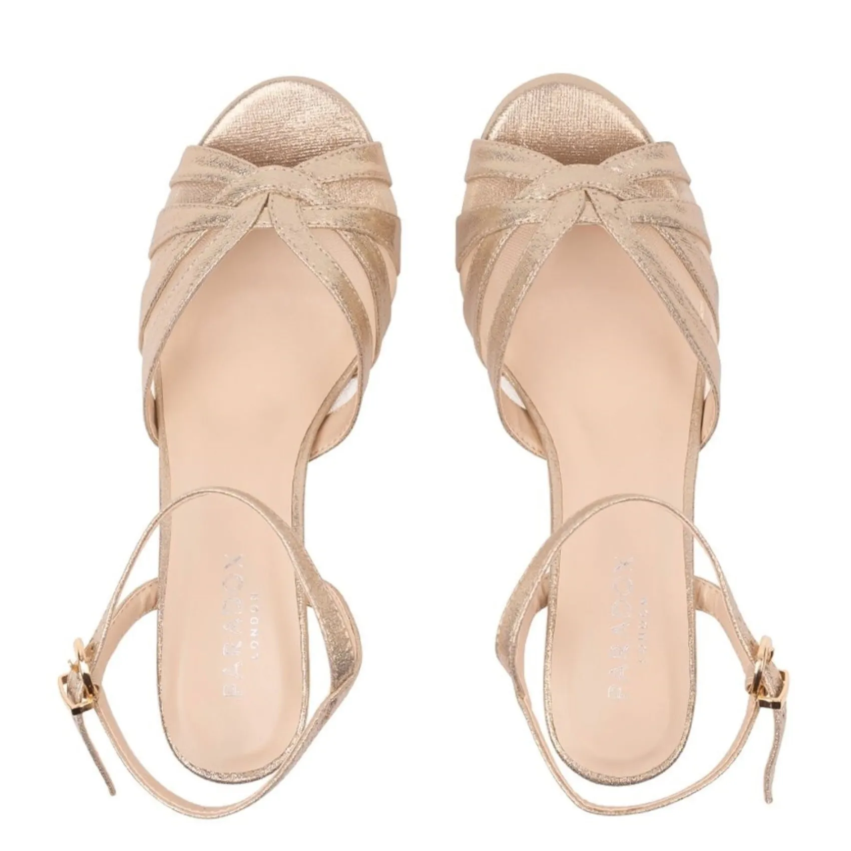 Paradox London Theresa Champagner Schimmer Breite Passform Kitten Heel Sandalen* Glitzernde Ballschuhe | Goldene Ballschuhe