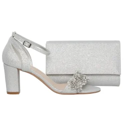 Perfect Bridal Alexa Silber schimmernde verschönerte Sandalen mit Blockabsatz* Party-schuhe | Schuhe Für Hochzeitsgäste