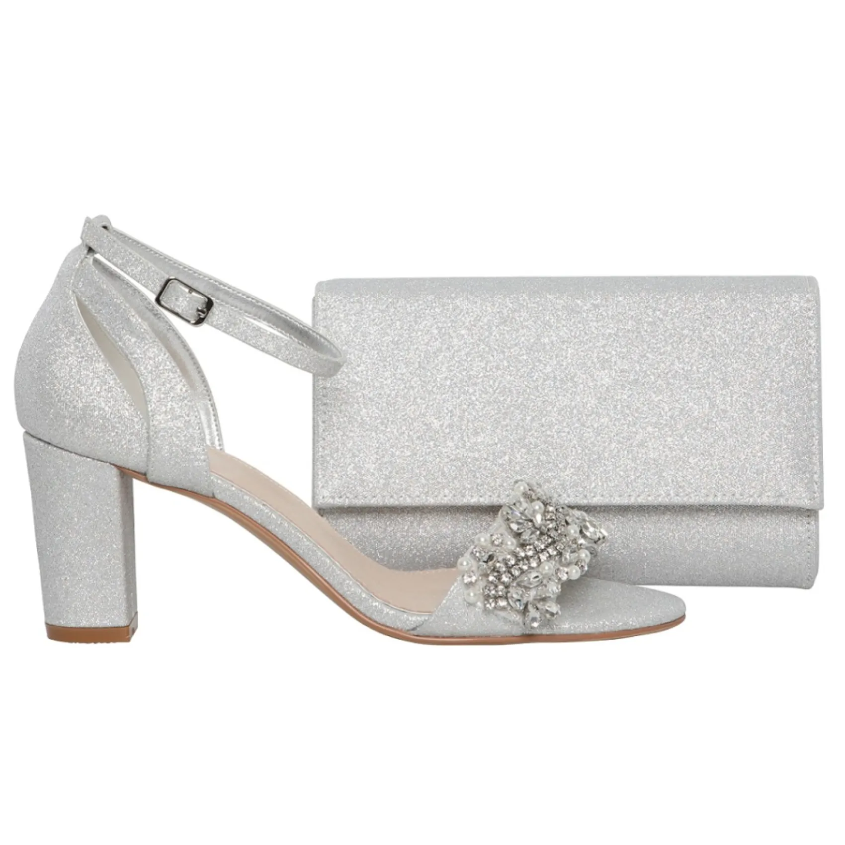 Perfect Bridal Alexa Silber schimmernde verschönerte Sandalen mit Blockabsatz* Party-schuhe | Schuhe Für Hochzeitsgäste
